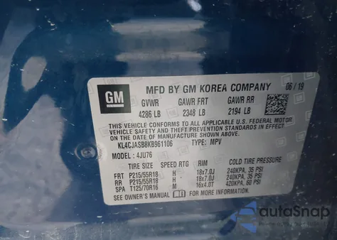 2019 Buick Encore Fwd Preferred z USA, uszkodzony, nr VIN KL4CJASB8KB961106